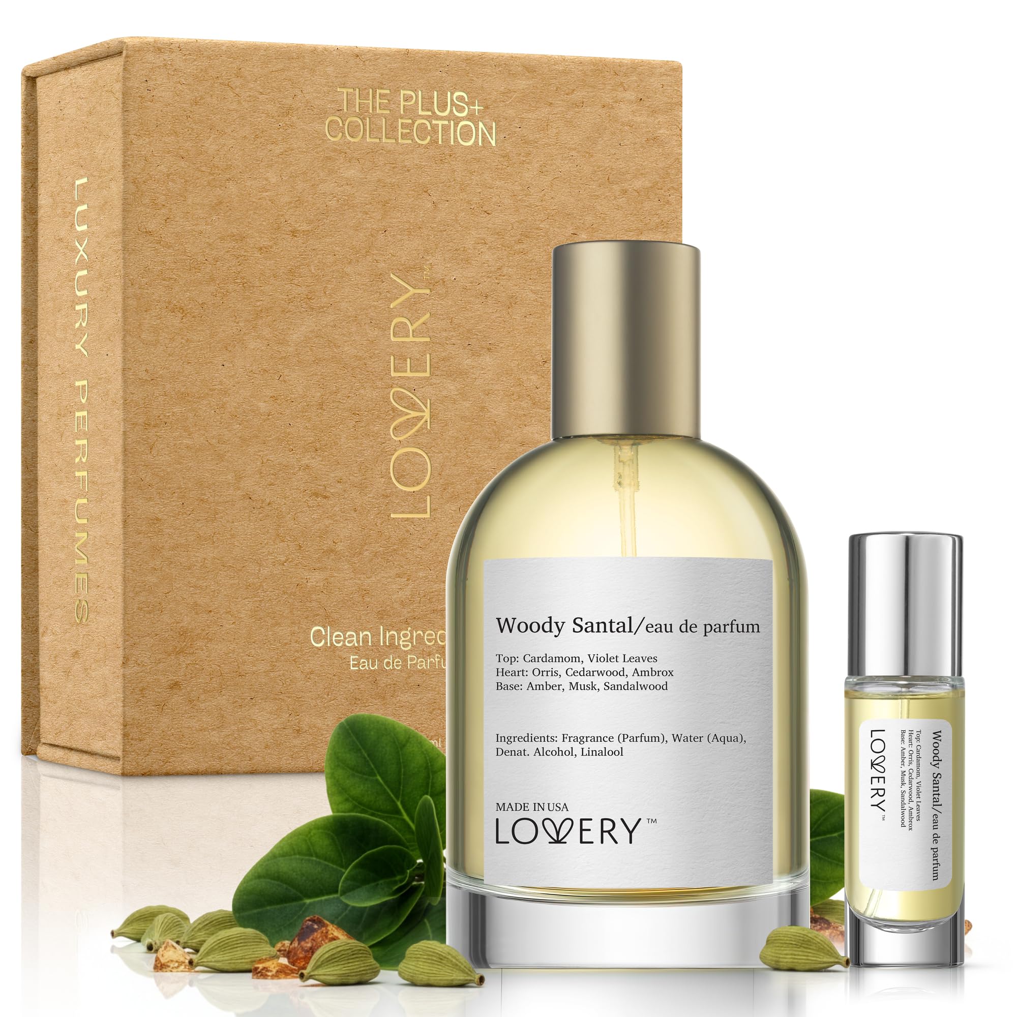 Lovery Woody Santal Sandalwood bottle pour, refined daily fragrance.