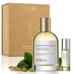 Lovery Woody Santal Sandalwood bottle pour, refined daily fragrance.