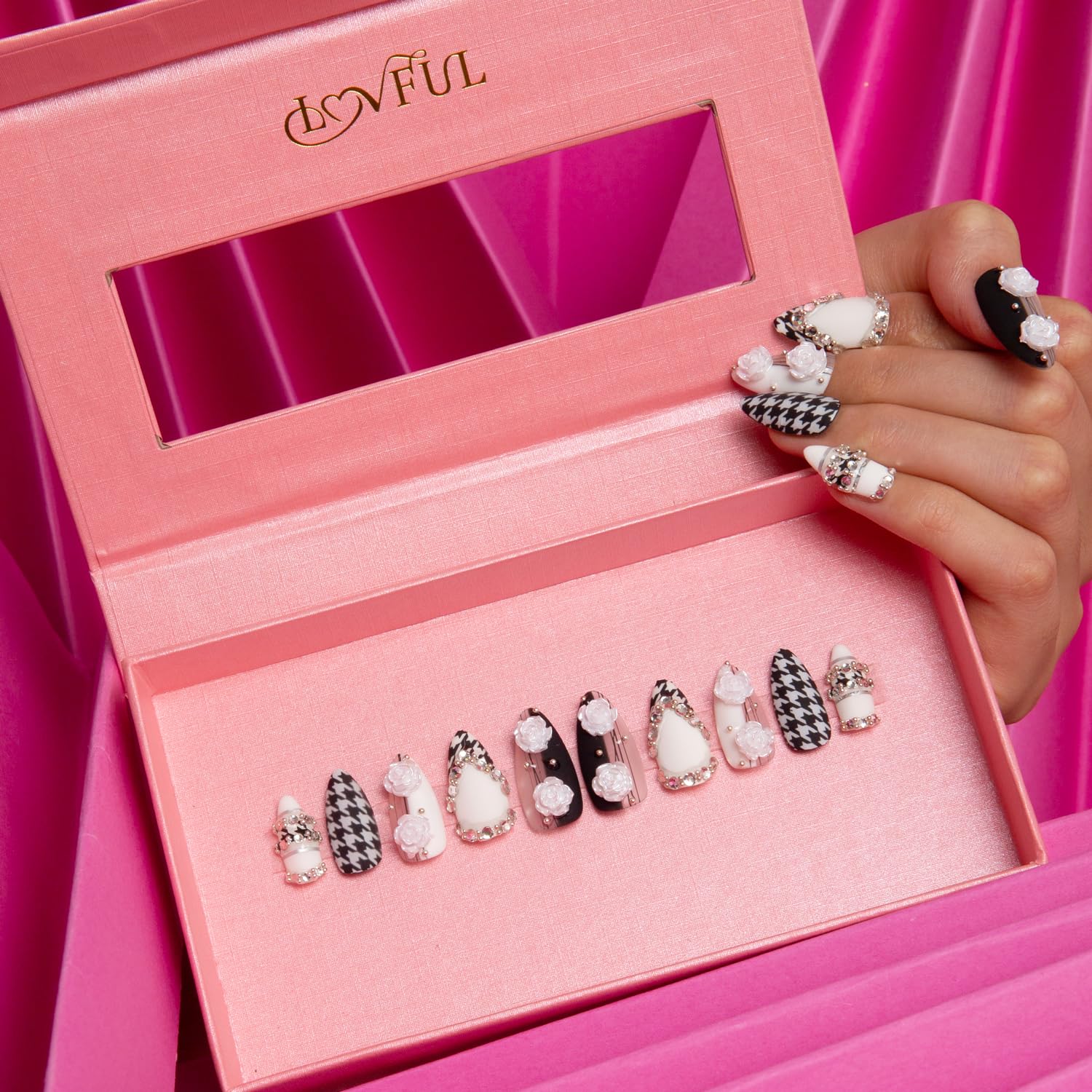 Lovful nails being applied on hand for easy use