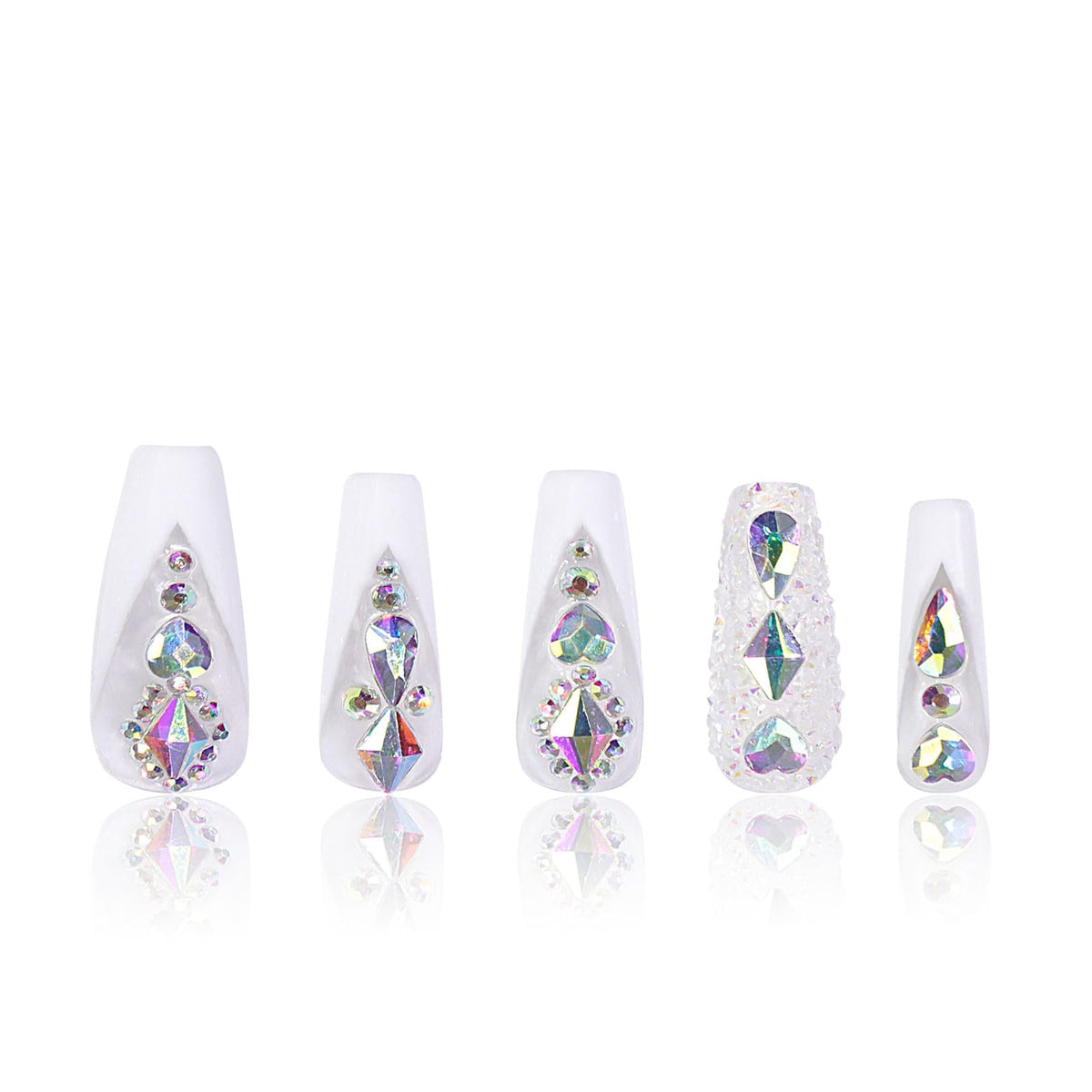LOVFUL Aurora Light nails close-up with crystal coverage for a luxe finish