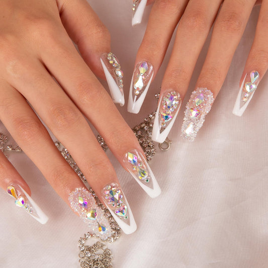 LOVFUL Aurora Light nails worn on hand showcasing coffin shape elegance