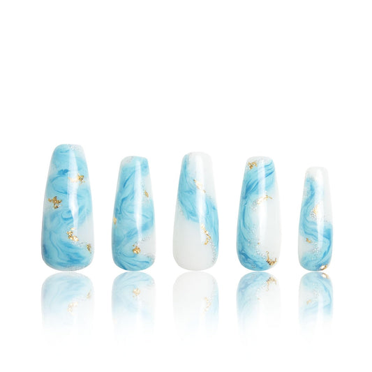 LOVFUL blue bay wave French tip full crystal nails for durable at-home manicure