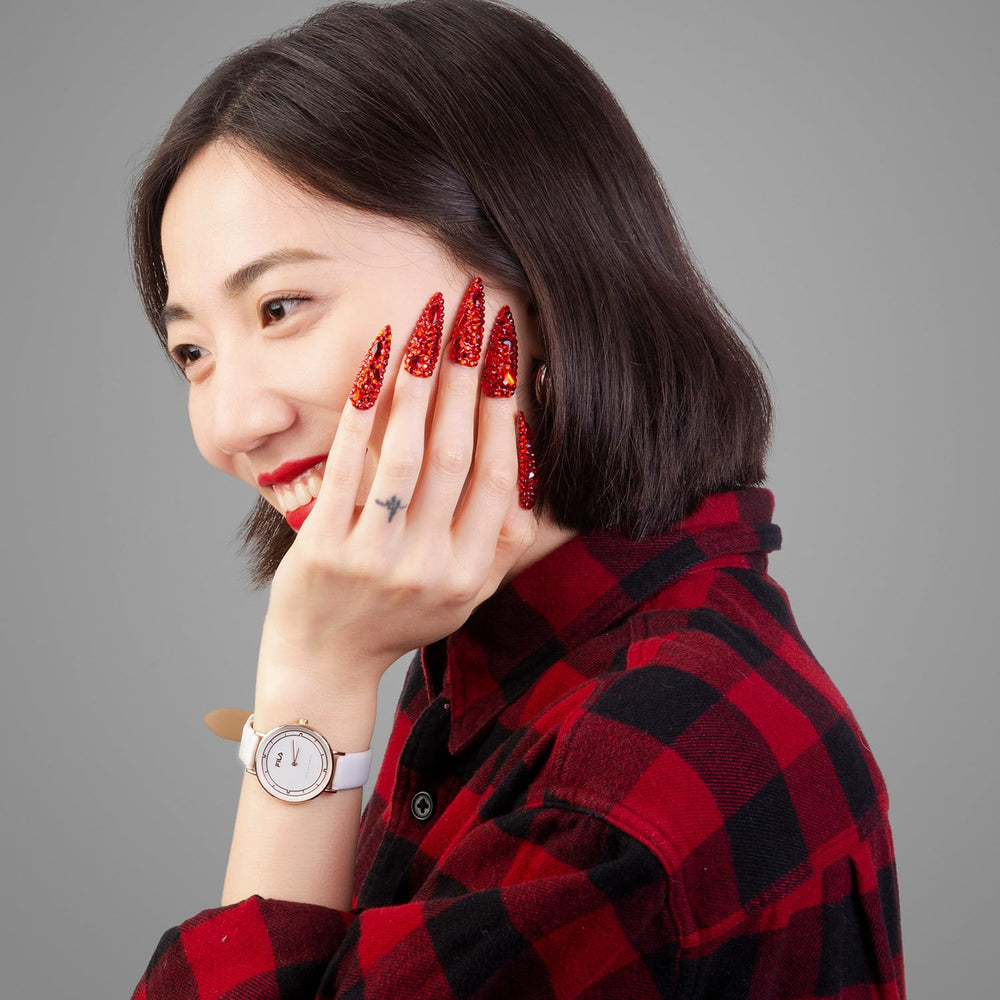 LOVFUL mid-length stiletto nails balance style and practicality.