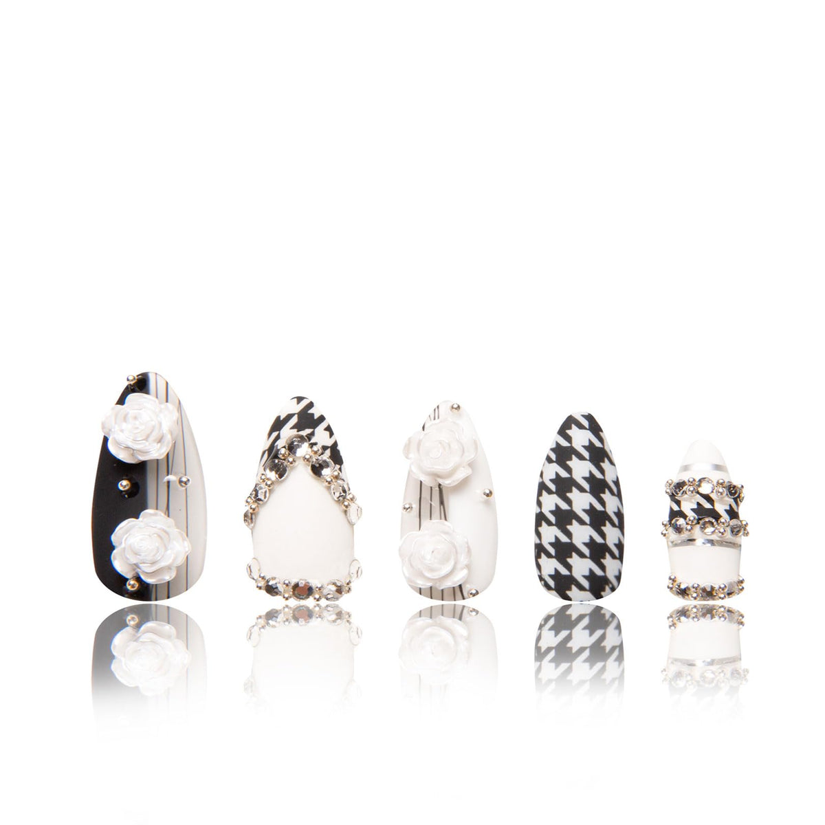 Lovful press-on nails in houndstooth with crystals for glamorous events