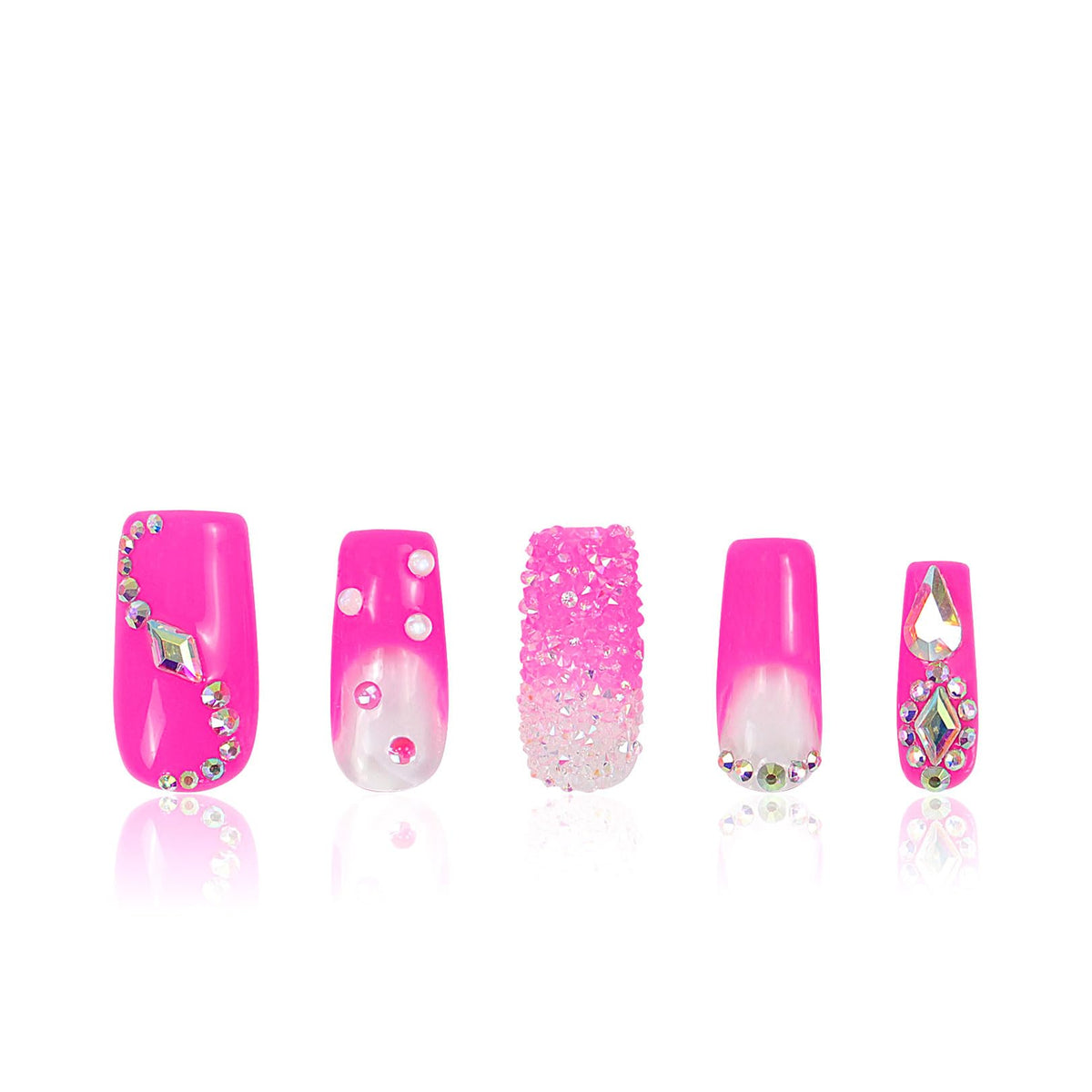LOVFUL Pink Typhoon press-on nails with full crystals for a salon-quality at-home look.