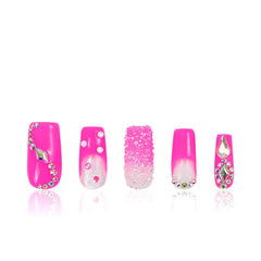 LOVFUL Pink Typhoon press-on nails with full crystals for a salon-quality at-home look.