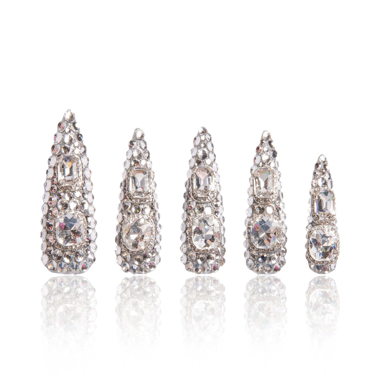 LOVFUL Silver Majesty nails with full crystals for a salon-like finish.