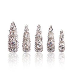 LOVFUL Silver Majesty nails with full crystals for a salon-like finish.