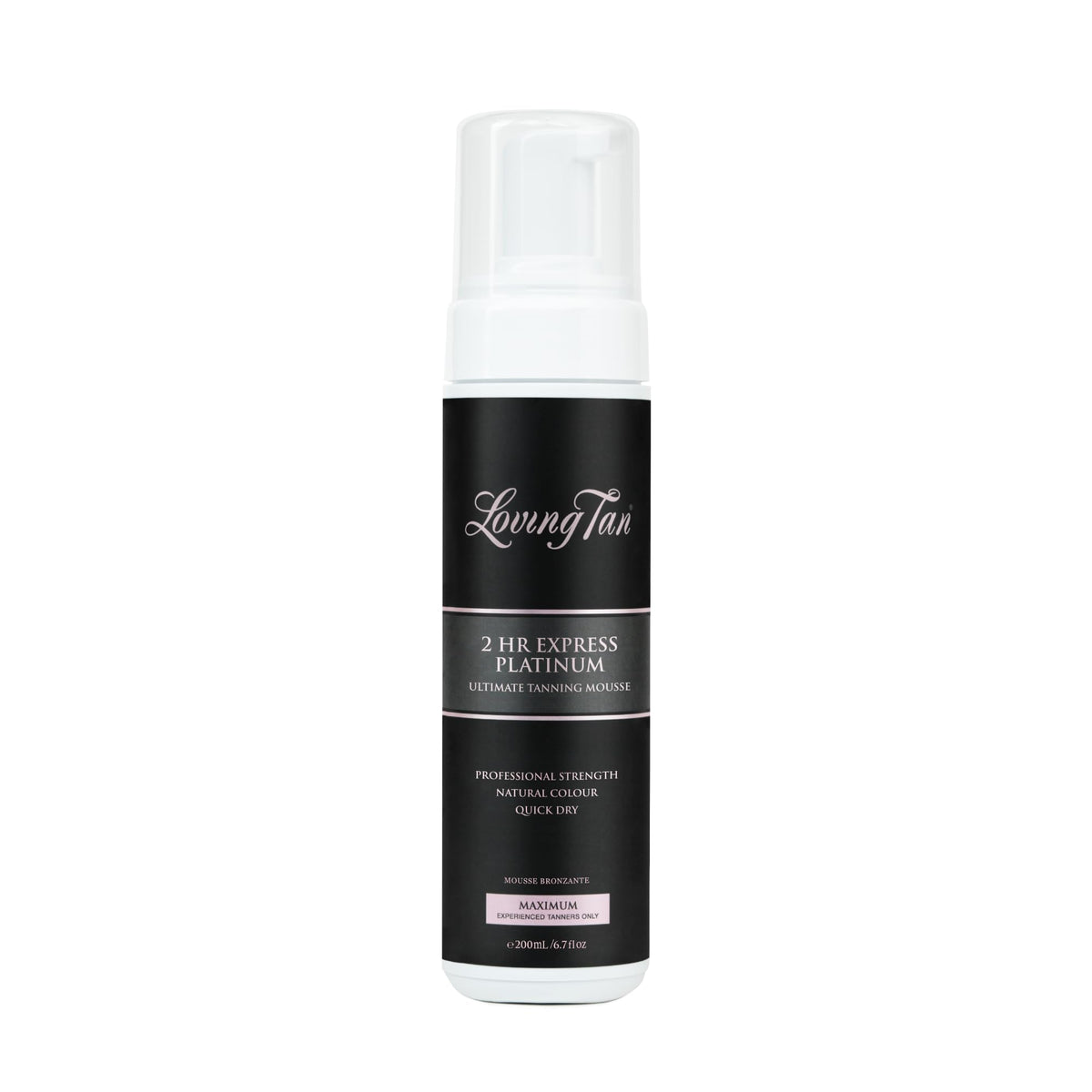 Loving Tan Platinum 2 HR Express bottle shows a deep shade for a sunless glow.