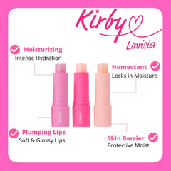 Lovisia Kirby lip balm stick texture close-up highlighting creamy glide for daily use.