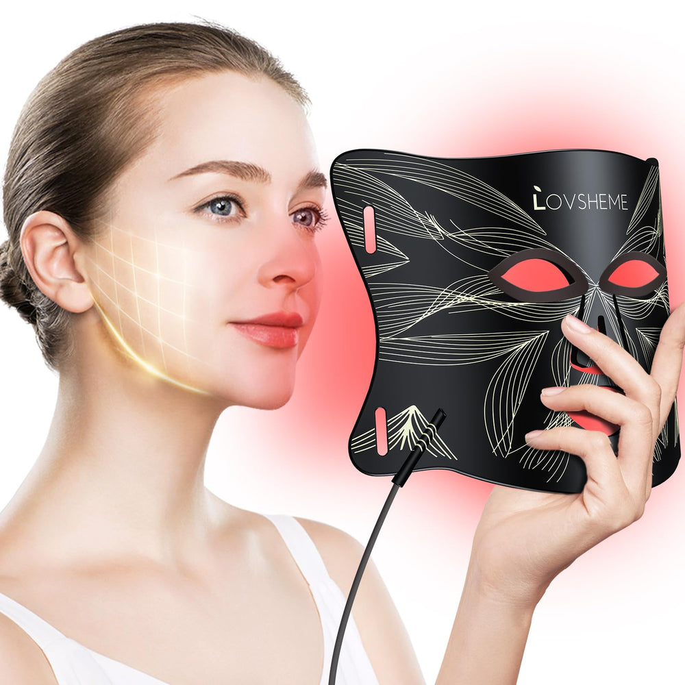Lovsheme red light mask close-up showing 320 LEDs for skin rejuvenation