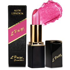 L'Paige Frosted Amethyst Lipstick swatch with cool berry pink glow.