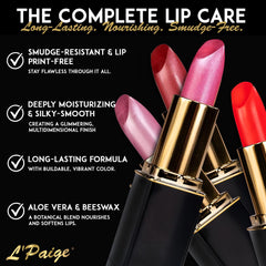 Aloe vera-based formula with botanical oils in L'Paige lipstick.