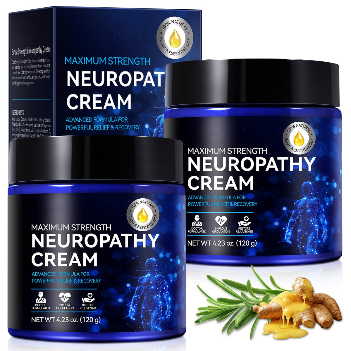 LTQXGT Nerve Relief Cream two-pack on display for daily use.