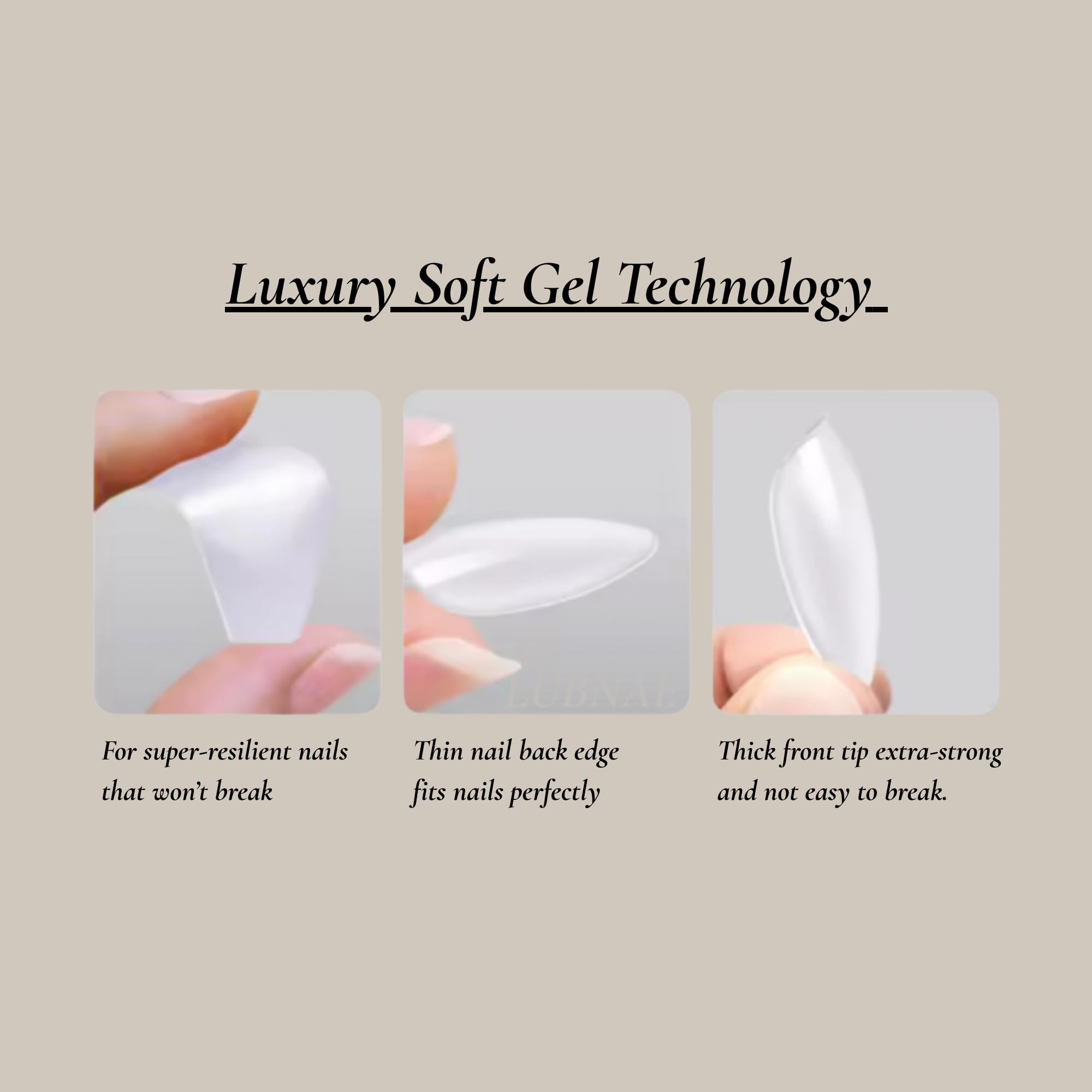 Lubnae reusable premium ABS nails; durable, lightweight, natural looking