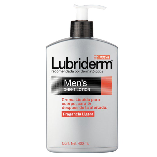Lubriderm Light Fragrance 400 ml bottle showing quick-absorbing, non-greasy hydration for daily skin care.