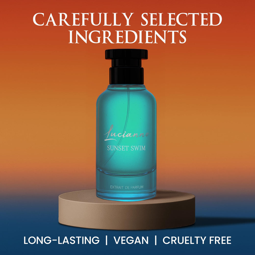 Lucianno Sunset Swim citrus note closeup highlights bergamot and orange brightness.