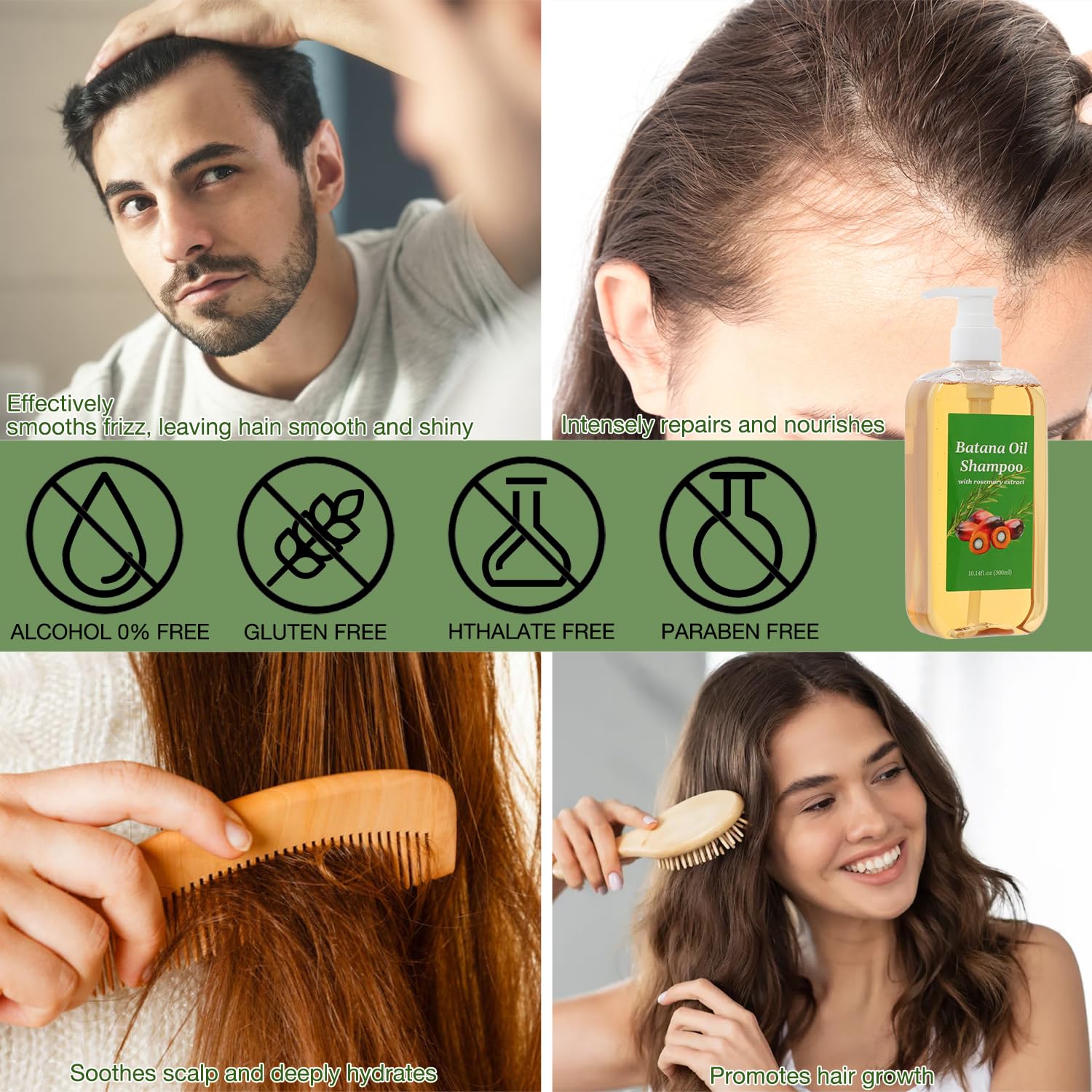 Foamy lather demonstrates cleansing action and hair softness.
