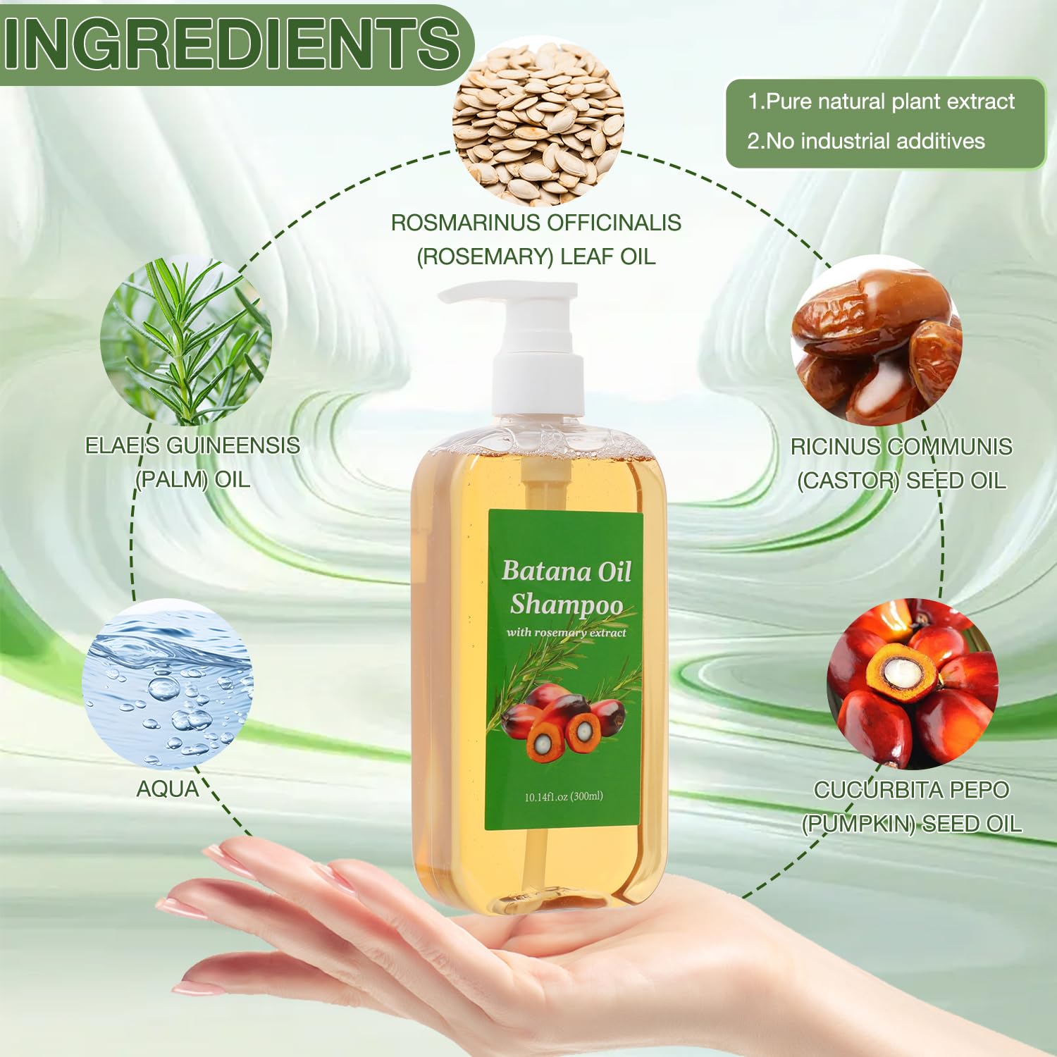 Close-up of rosemary leaves and batana oils in Lucift formula.