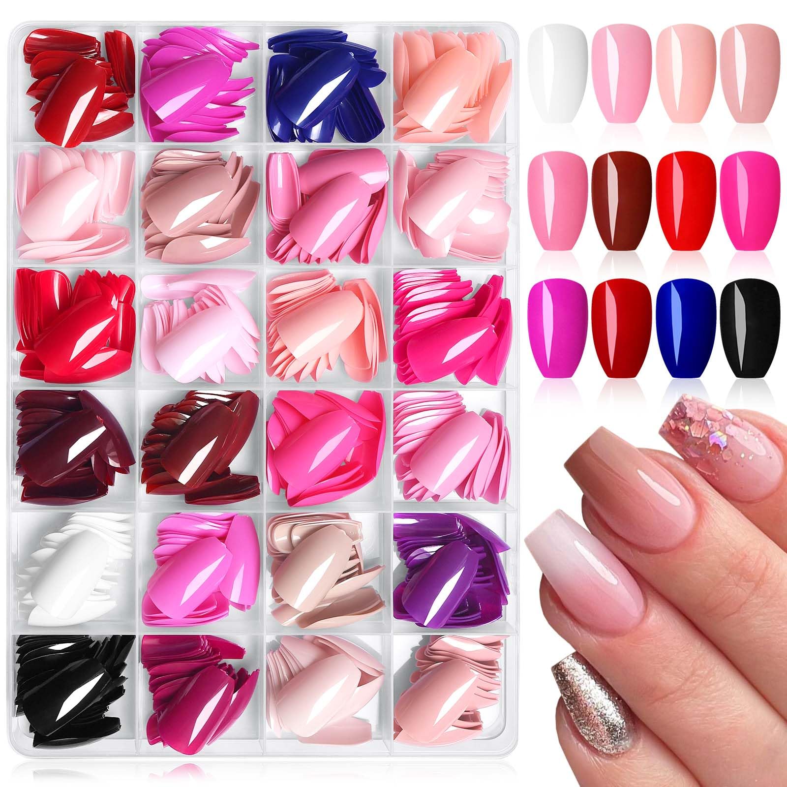LuckForever coffin nails kit 576pc with glue tabs for at-home nails