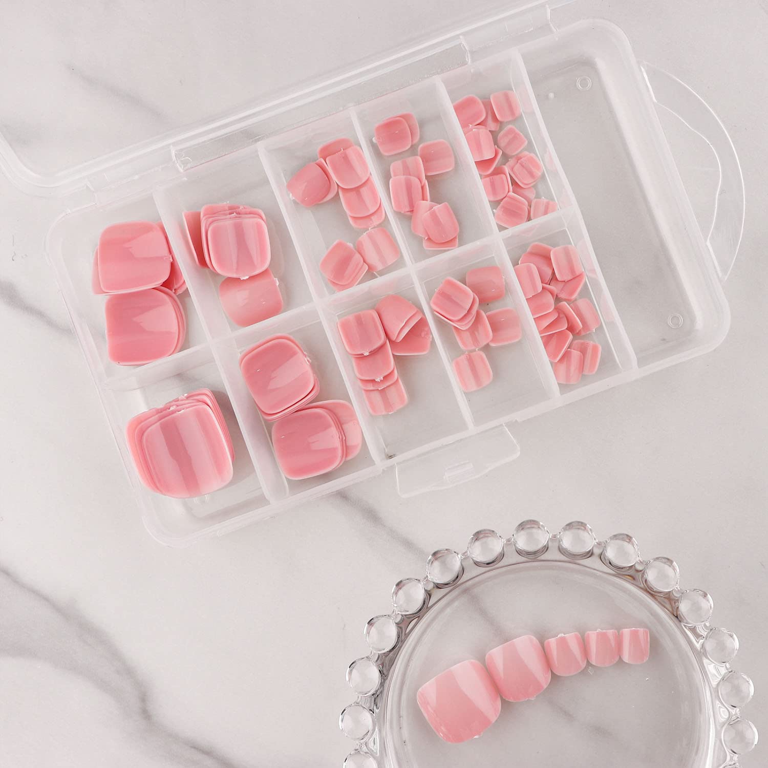LuckForever pink press-on toenails give a salon-like look at home