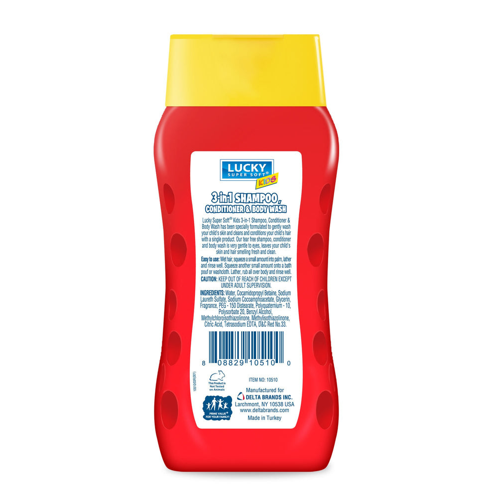 Lucky Super Soft 3-in-1 packaging close-up showing tear-free formula