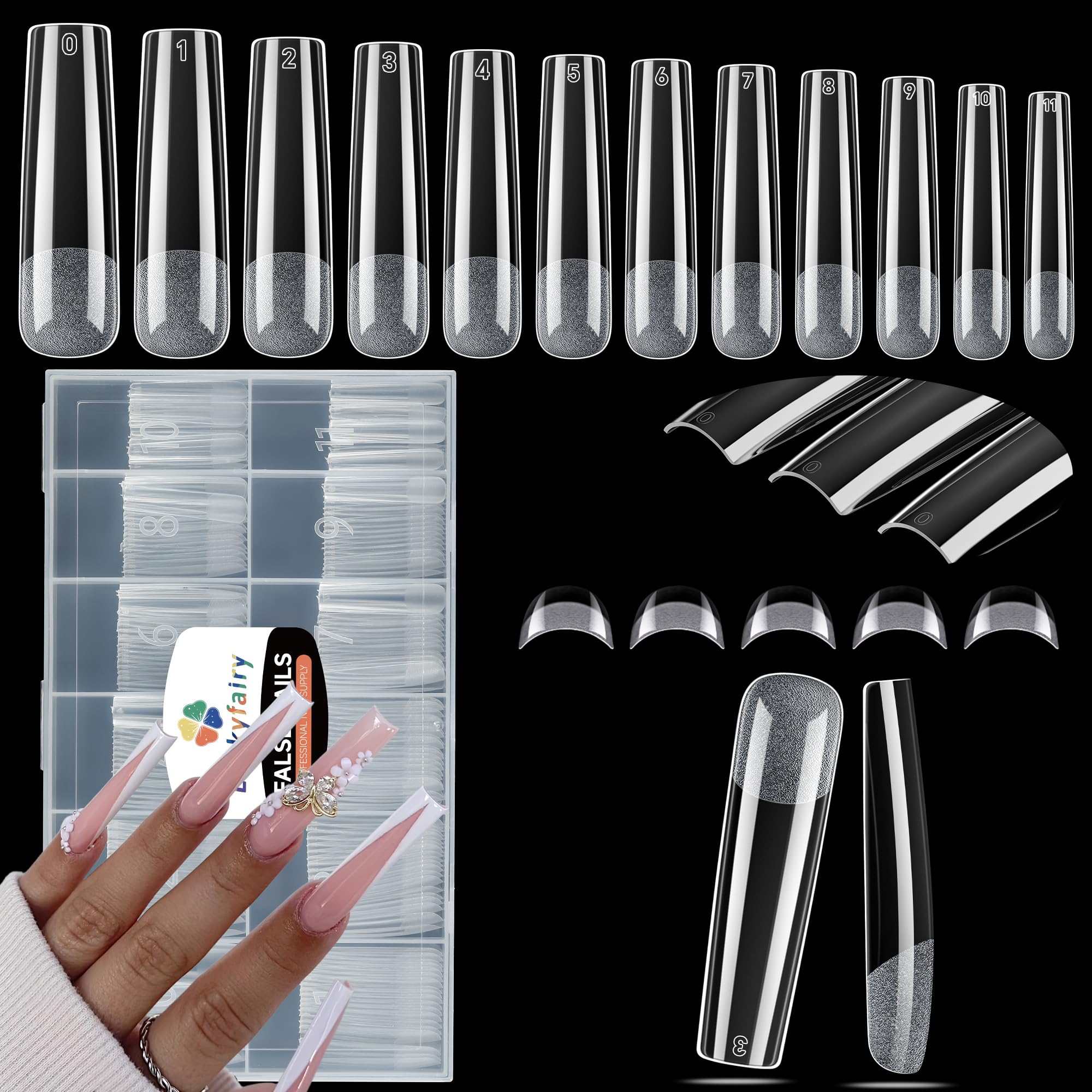 Luckyfairy XXL No C Curve square flat nail tips for quick extensions