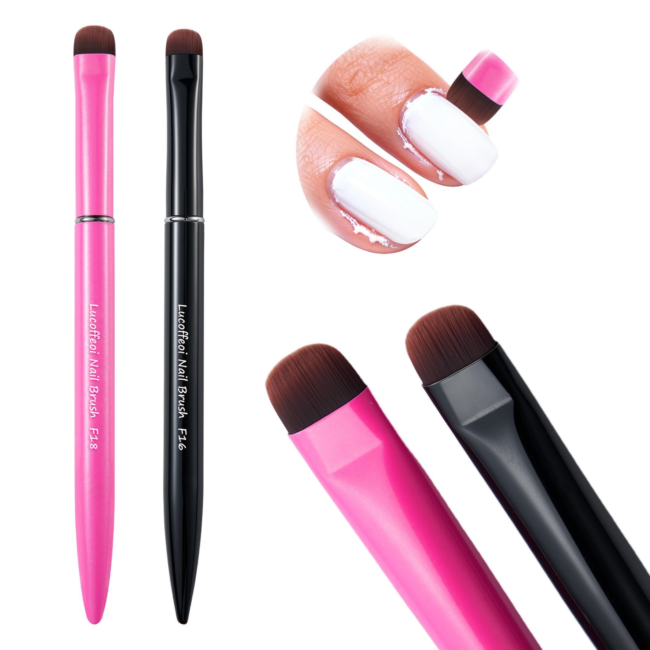Lucoffeoi Pink F18 flat-tip brush for flawless French tips