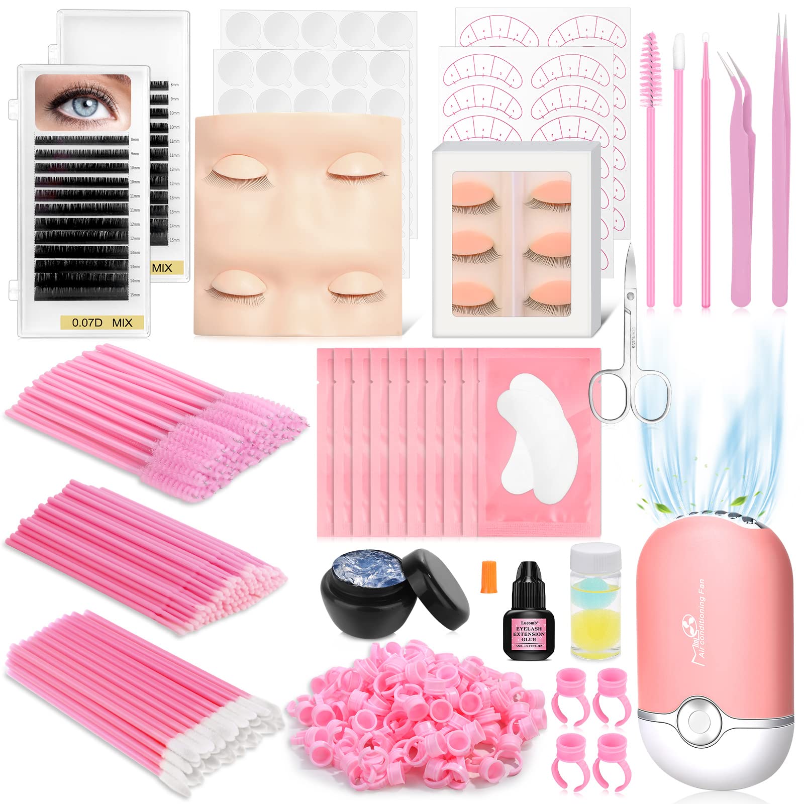 Lucomb DIY Lashes Extension Kit mannequin head for safe practice training.
