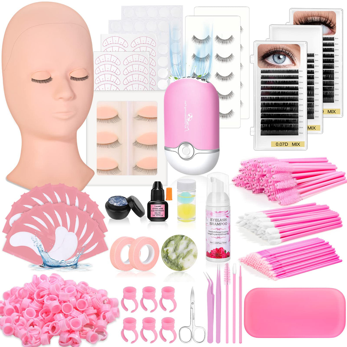 Lucomb lash extension kit mannequin head for realistic practice and precise lash placement