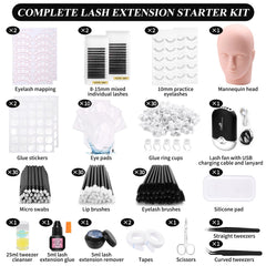 Lucomb lash extension tools set with tweezers and brushes for precise placement.