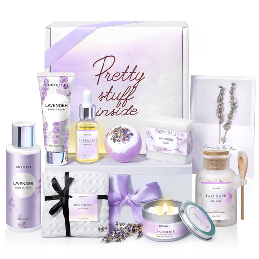 Lucotiya lavender bath gift set in an elegant gift box for gifting