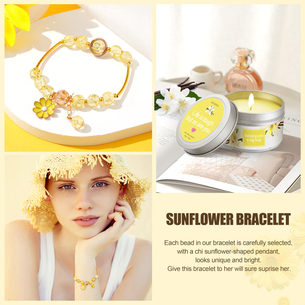 Lucotiya sunflower bracelet and glass tumbler offering stylish practicality.