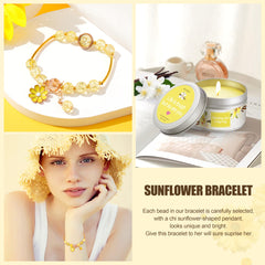 Lucotiya sunflower bracelet and glass tumbler offering stylish practicality.