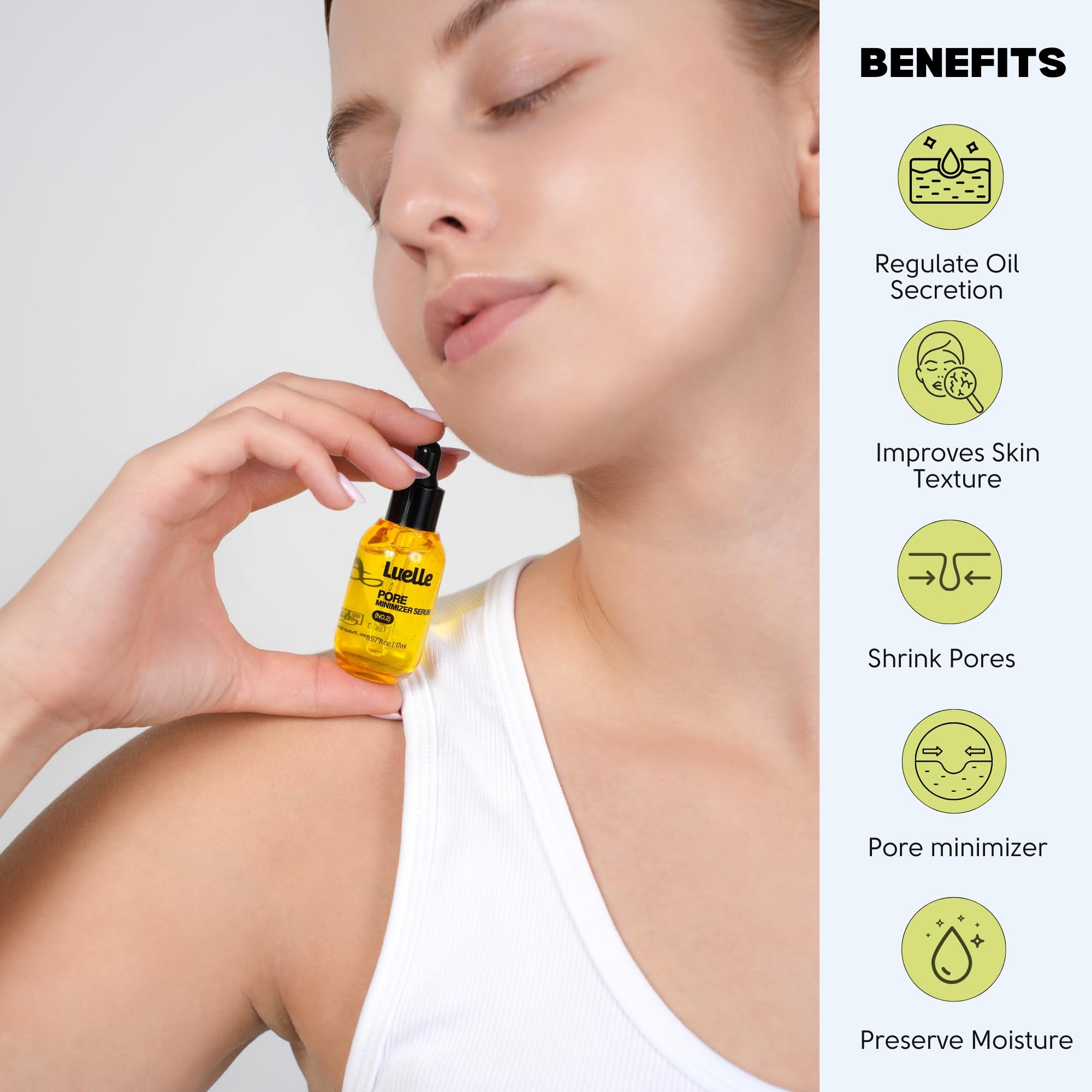 Luelle facial essence texture close-up shows lightweight hydration for all skin types