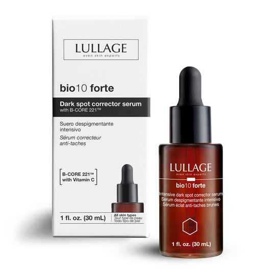 LULLAGE Bio10 Forte serum bottle highlighting even skin tone and hydration benefits