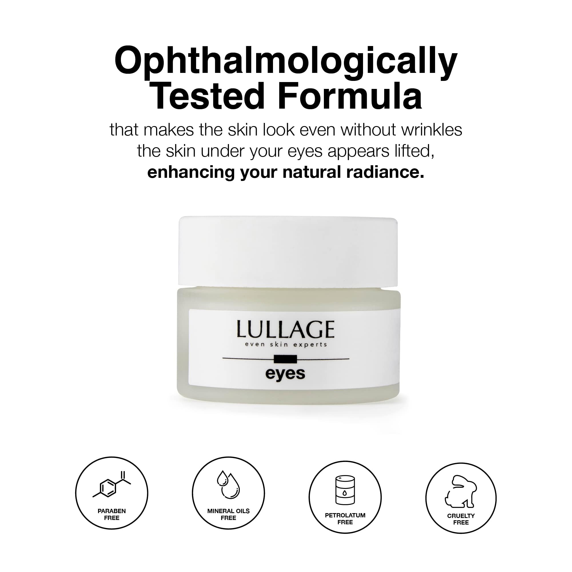 LULLAGE Eye Cream daily-use scene for morning and night application and a refreshed look.