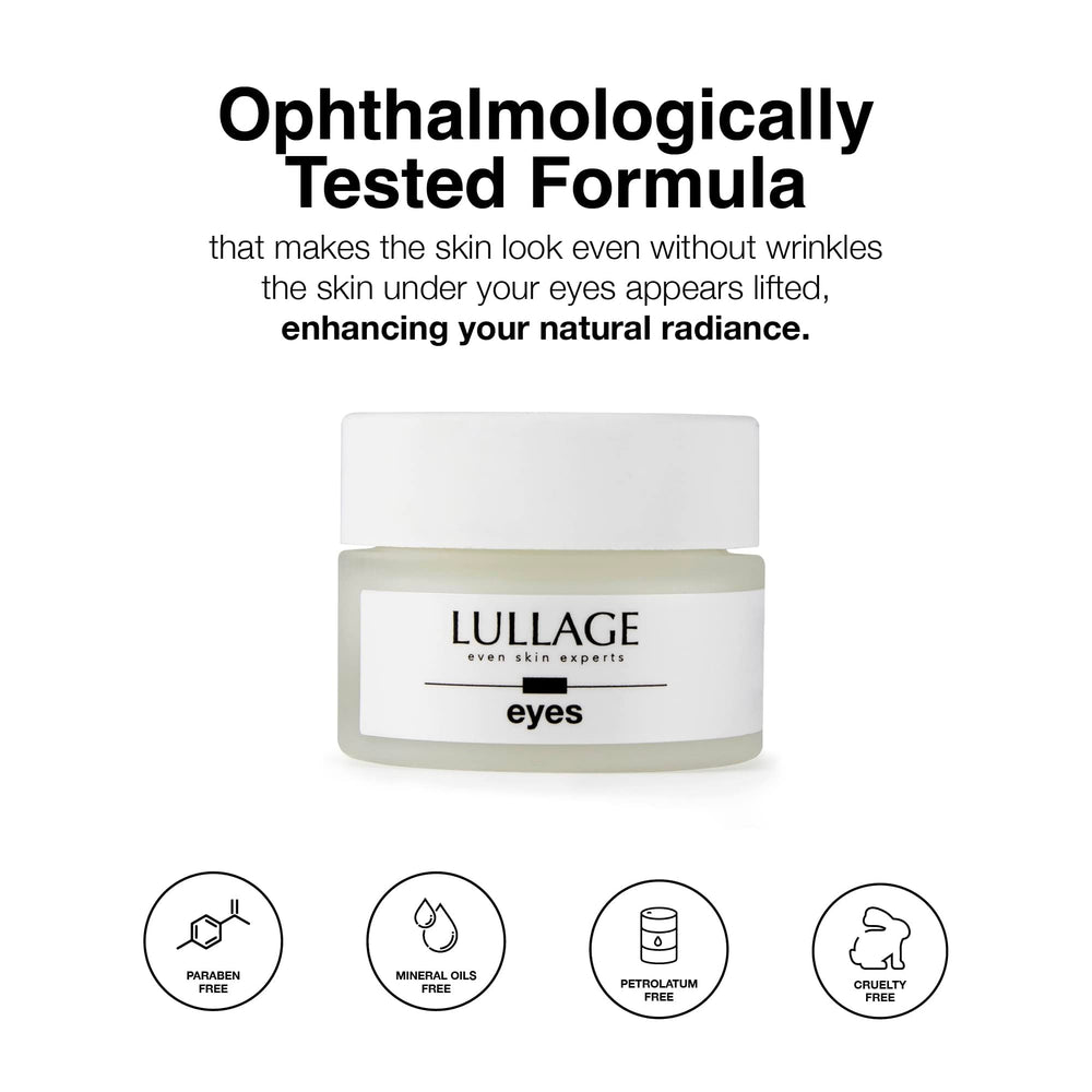 LULLAGE Eye Cream daily-use scene for morning and night application and a refreshed look.