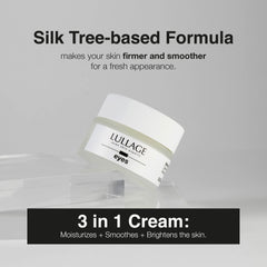 LULLAGE Eye Cream texture swirl highlights lightweight, non-greasy feel for daytime use.