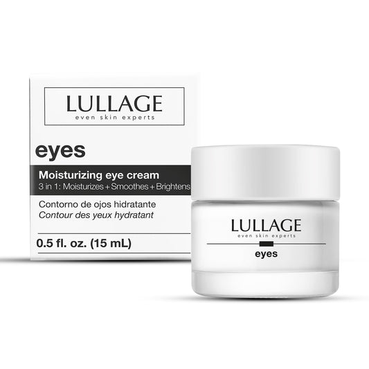 LULLAGE Eye Cream tube close-up showing a silky, fast-absorbing formula for refreshed under-eye skin.