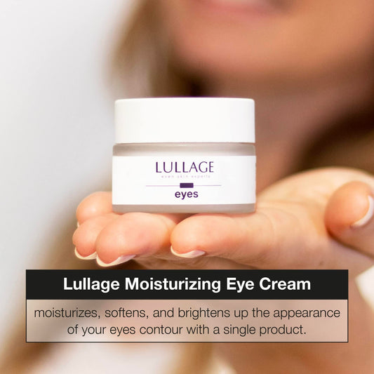 LULLAGE Eye Cream under-eye application demonstrates smoothing and hydration in progress.