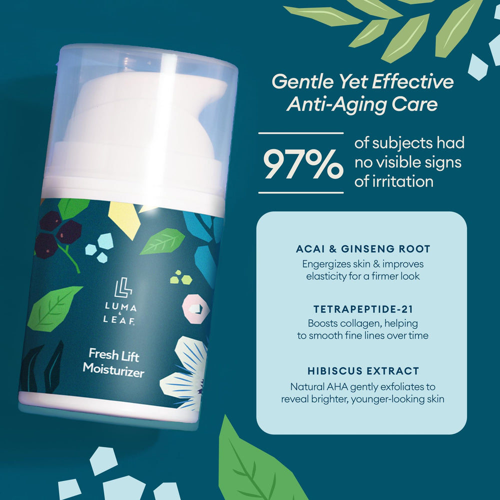 LUMA & LEAF hibiscus focus image highlights a tightened texture for smoother skin.