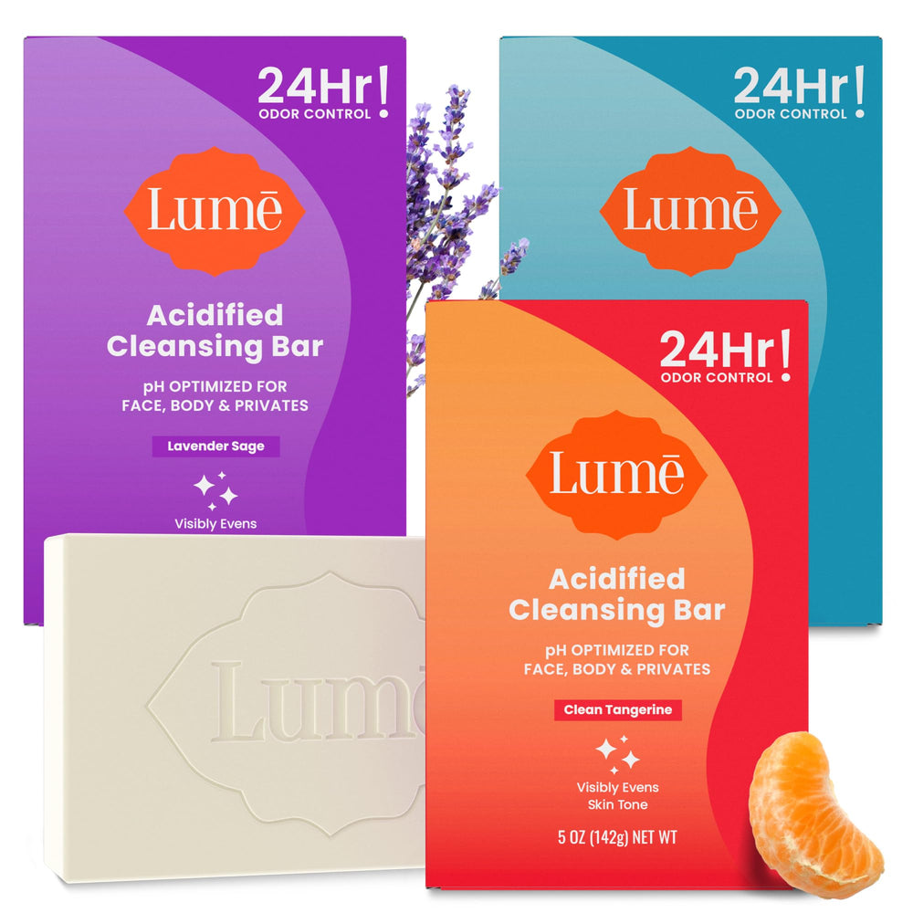 Lume acidified bar Tangerine showing bright bar for odor control and refreshing wash