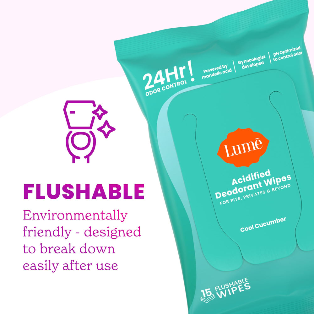 Lume Acidified Wipes cool cucumber scent suggests light, refreshing post-cleanse touchups