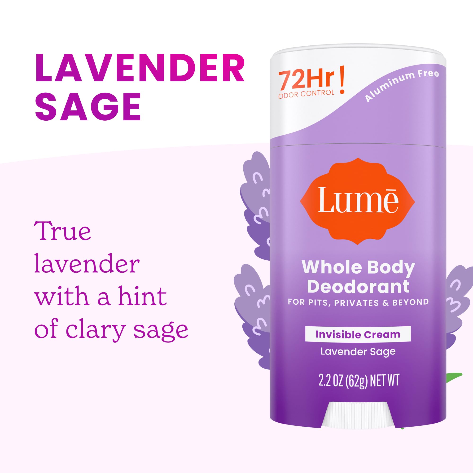 Lume aluminum-free baking-soda-free formula designed for skin safety.