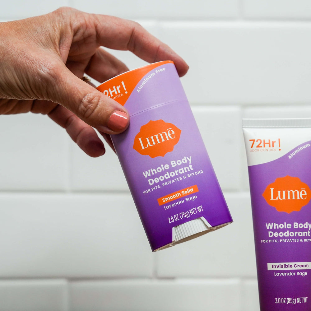 Lume aluminum‑free deodorant for gentle, skin‑friendly wear.