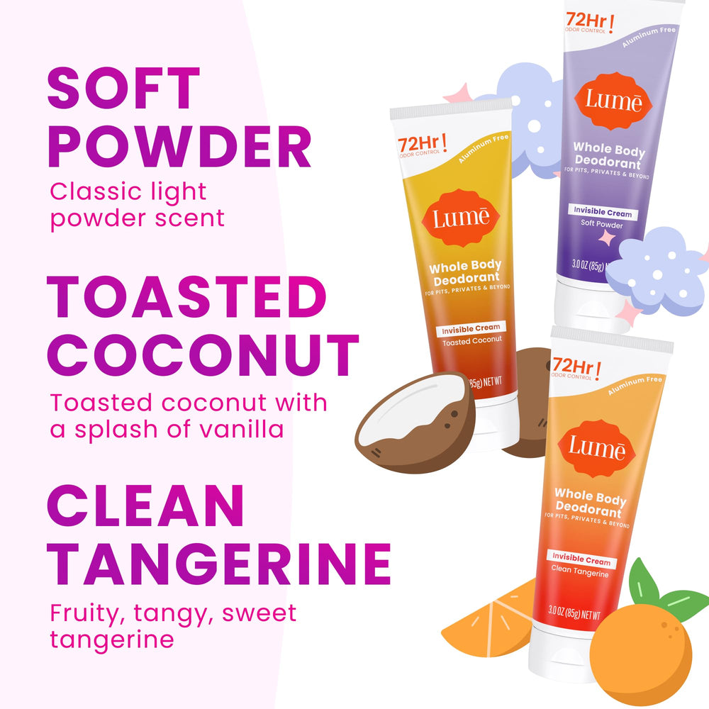 Lume baking soda-free formula label highlighting skin-safe care