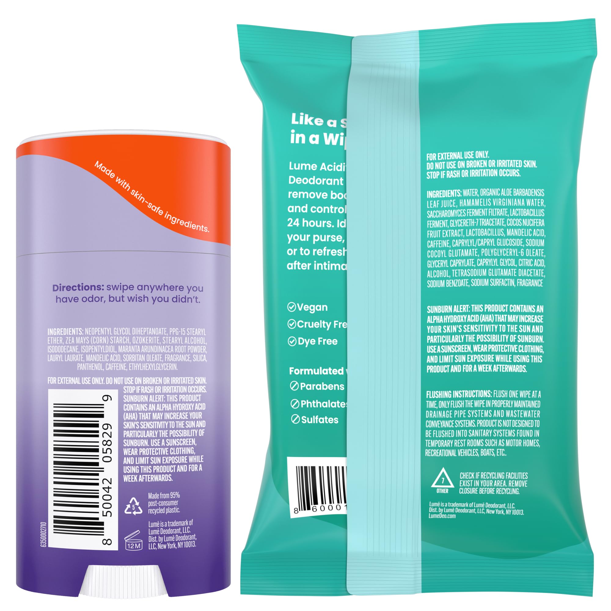 Lume bundle includes 2.6 oz deodorant and 15 wipes.