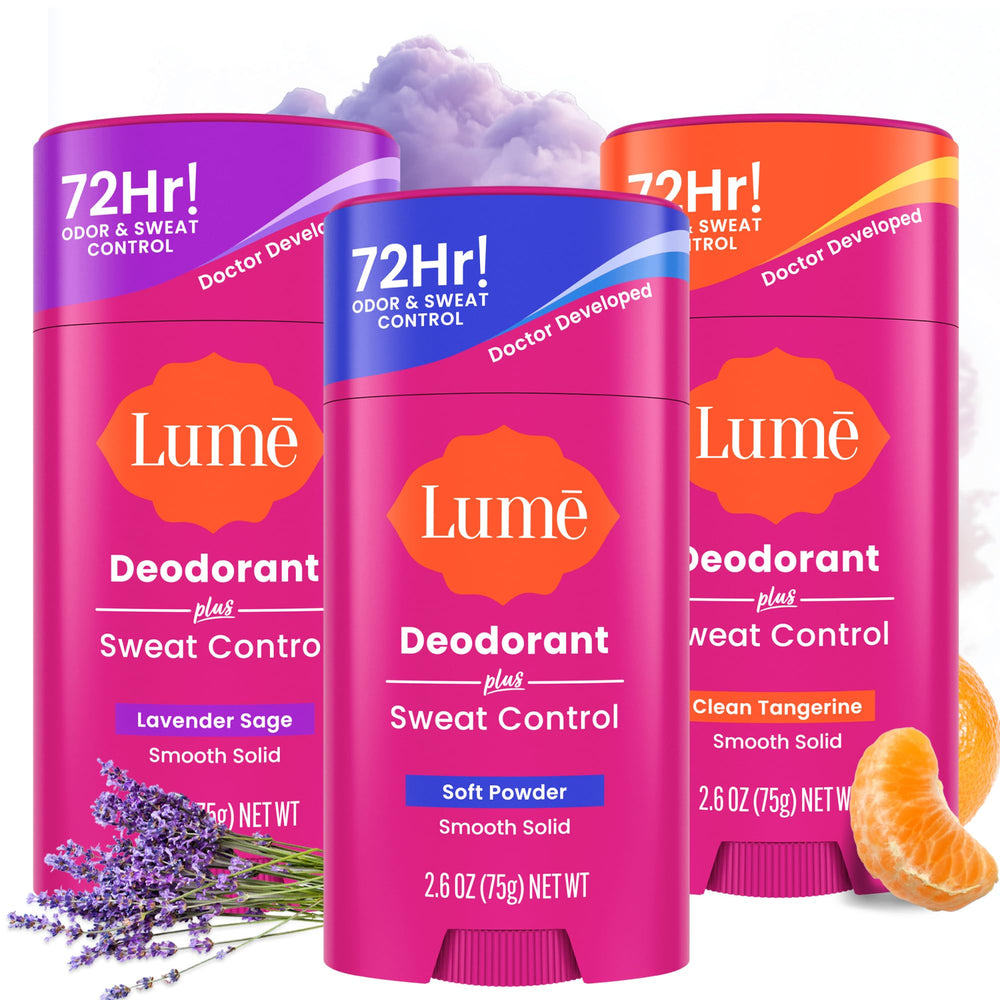 Lume Deodorant Plus Smooth Stick Lavender Sage for long-lasting odor control.