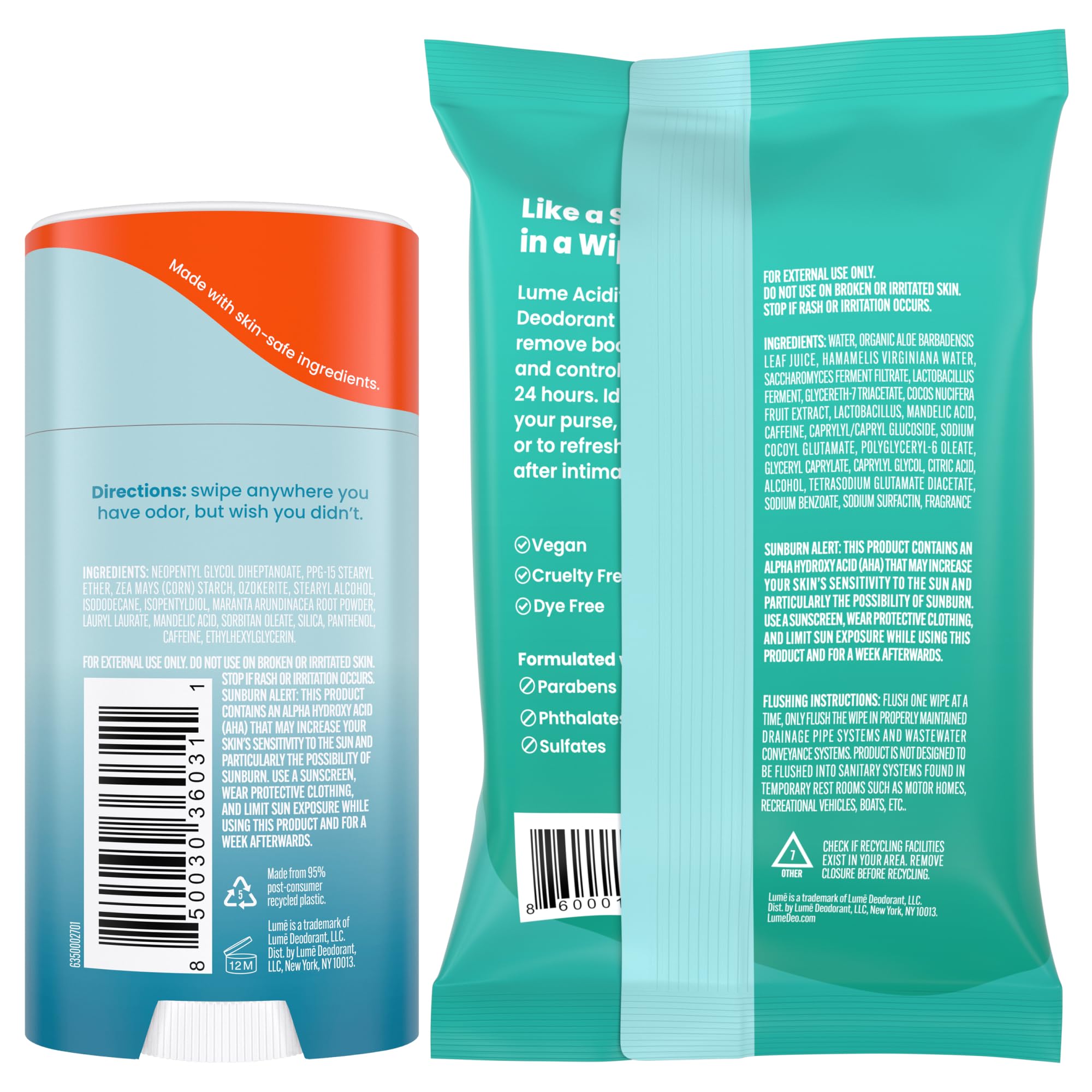 Flushable Lume wipes designed to break down after use